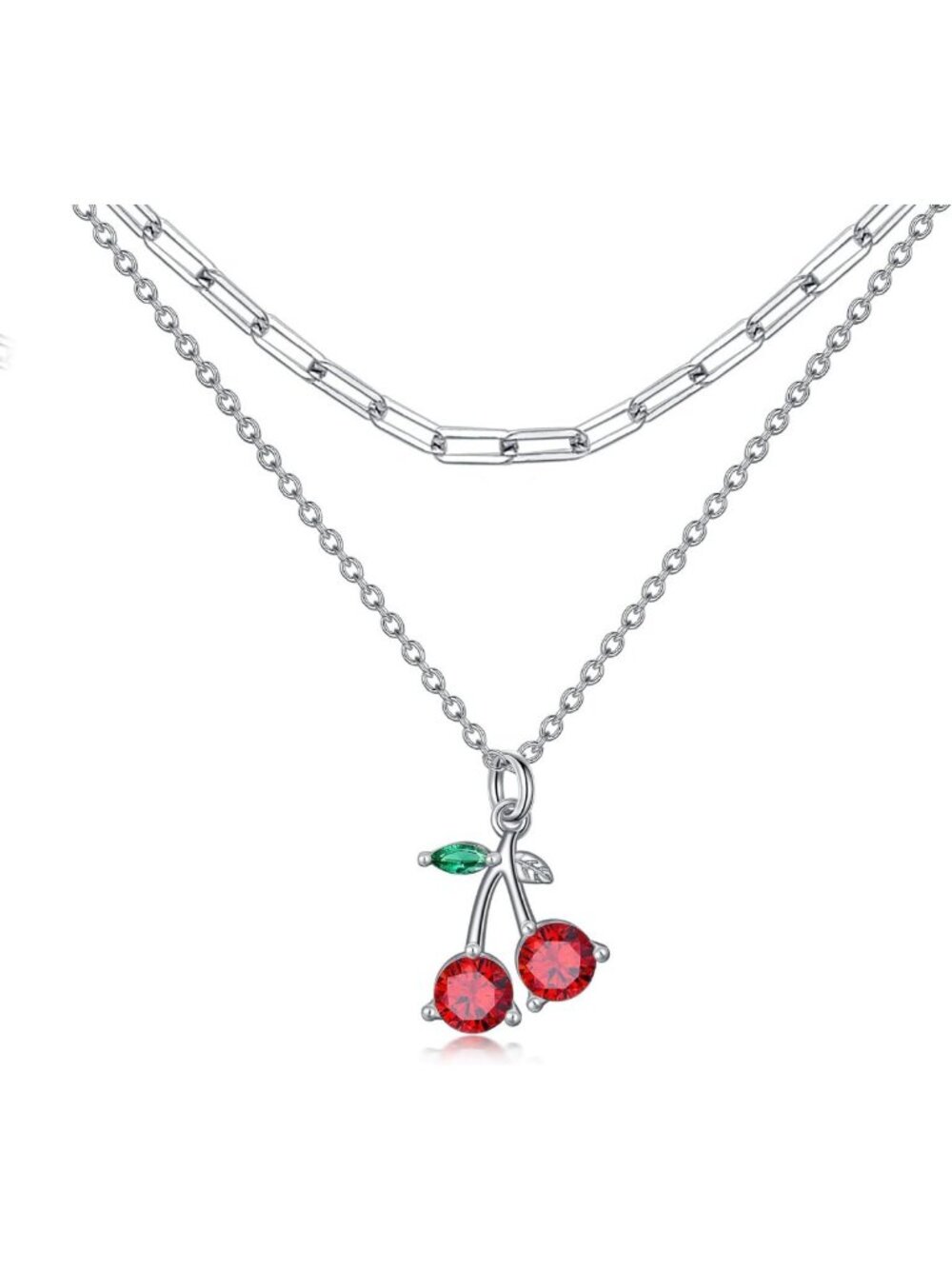 Tropical Cherry Pineapple Pendant Necklace in Sterling Silver - Fun Fruit